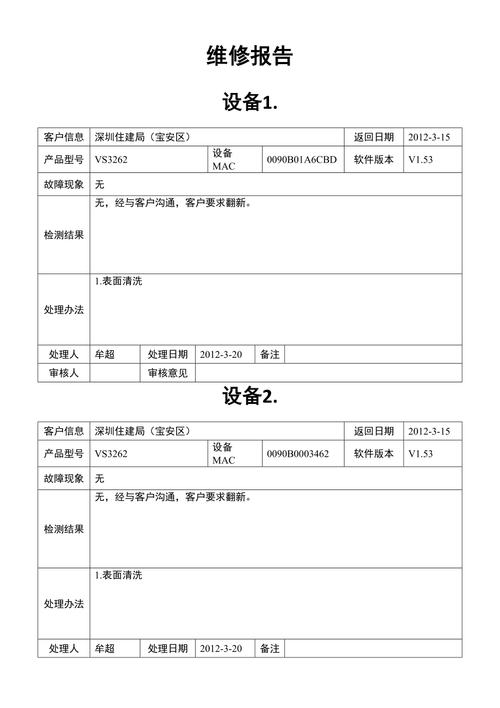 电子电气维修报告模板